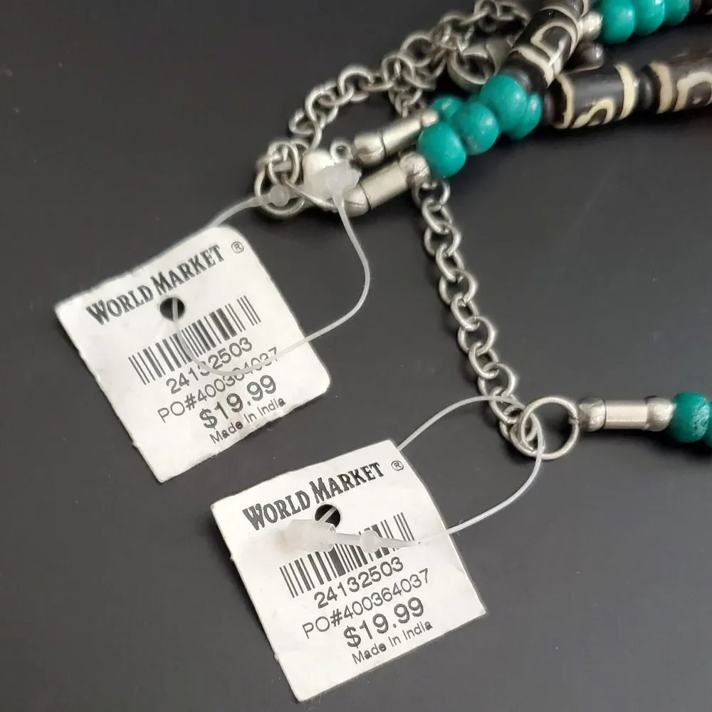 NWT Bohemian Boho Orange Bead Lot of 2 Necklaces‎ 19 to 22 in. World Mrkt India